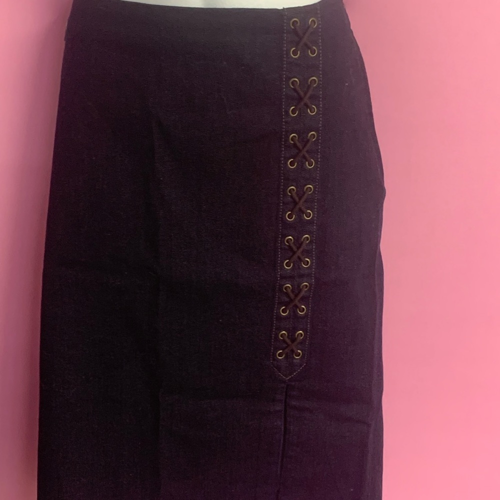 Ralph Lauren Black Midi Skirt with Lace-Up Detail
